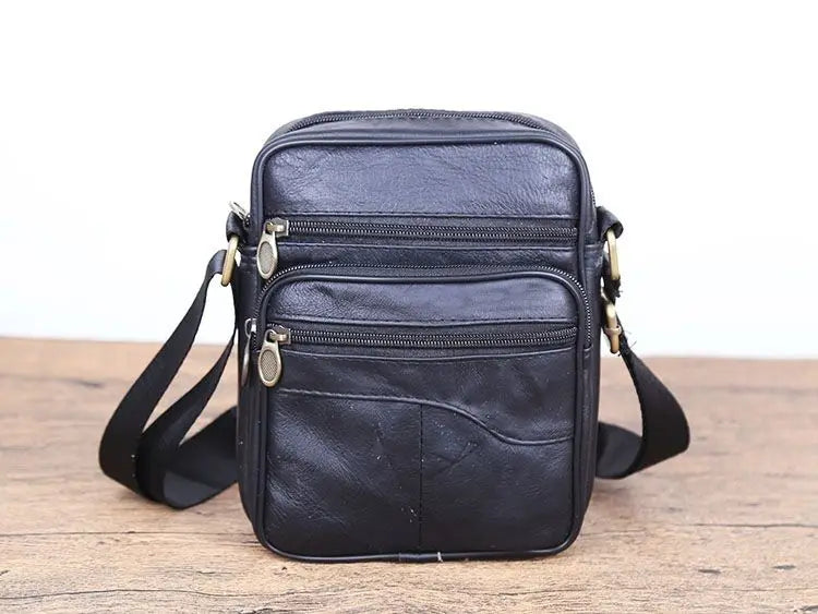 Genuine Leather Men's Shoulder Bag Cowhide Crossbody Business Backpack Multi-Layered Briefcase American Retro Style