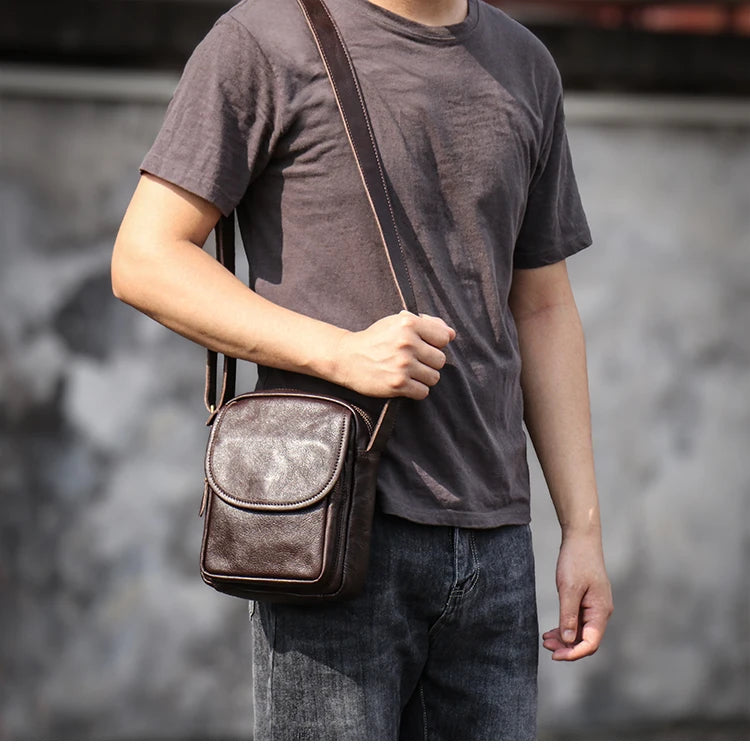 GURO High Quality Head Layer Cowhide Shoulder Bag Men's Genuine Leather Small Crossbody Man's Luxury Satchel Daily Mobile Pouch