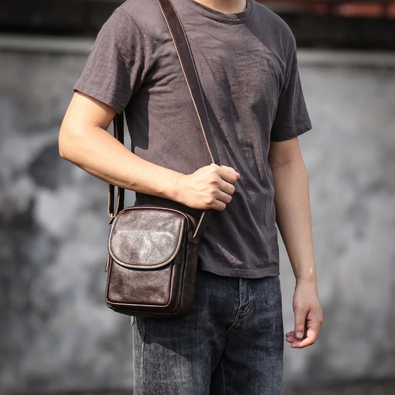 GURO High Quality Head Layer Cowhide Shoulder Bag Men's Genuine Leather Small Crossbody Man's Luxury Satchel Daily Mobile Pouch