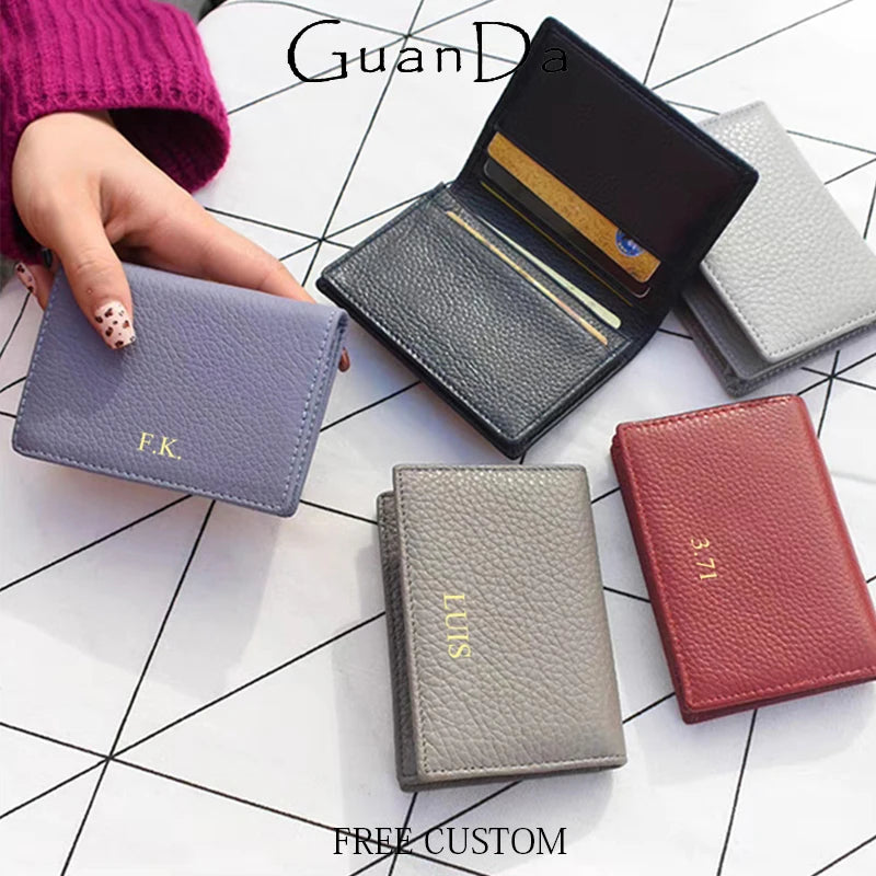 Cowhide Luxury Business Card Holder Engraving Fashion Simple Card Wallet Personalized Woman Man Card Bag Casual Coin Purse Gift