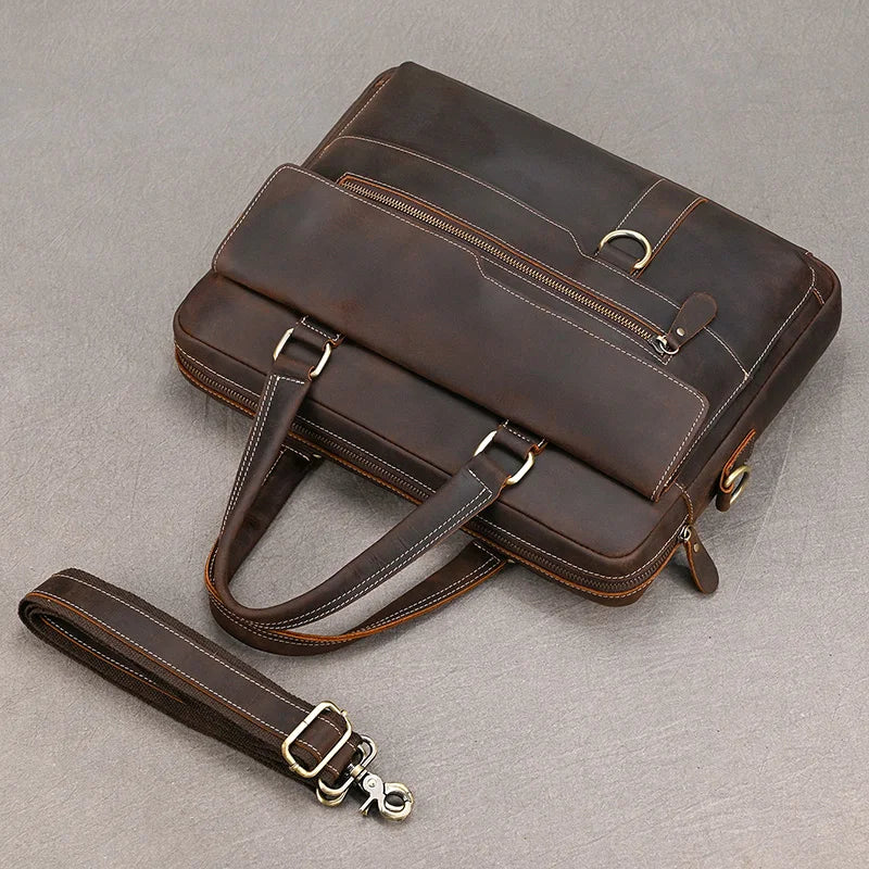 Genuine Leather Briefcase For Men Male Cowskin Laptop Business Handbag Vintage Style Crazy horse leather Shoulder Crossbody Bag