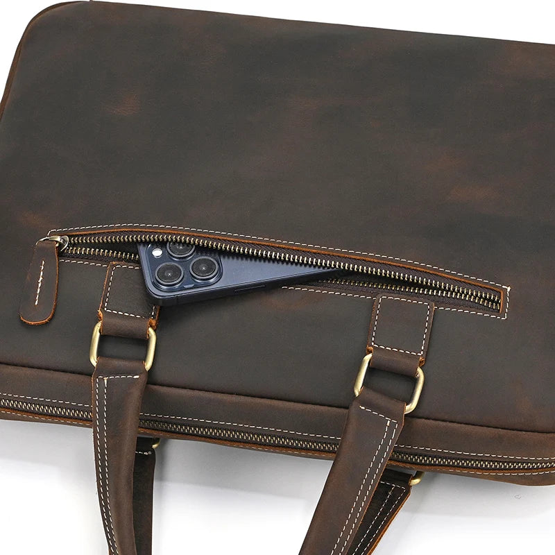 Genuine Leather Briefcase For Men Male Cowskin Laptop Business Handbag Vintage Style Crazy horse leather Shoulder Crossbody Bag
