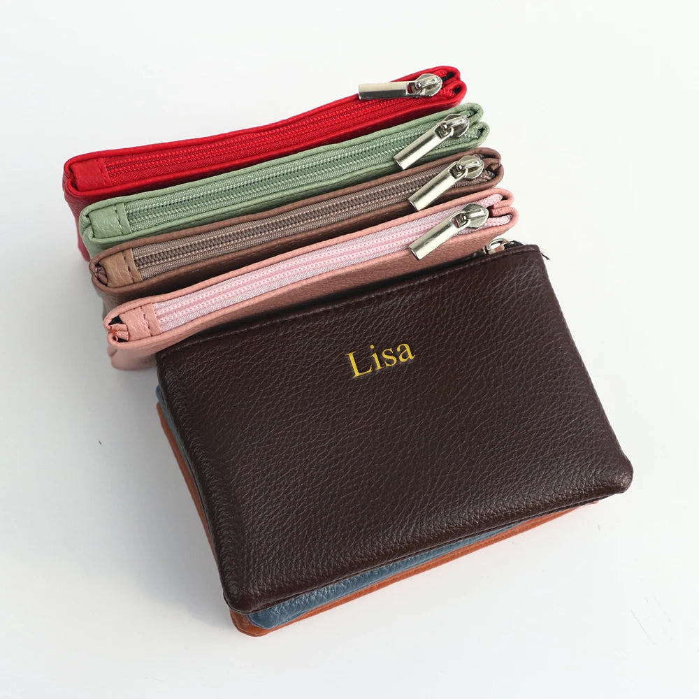 Customized Name PU Leather Wallet Suitable for Both Men and Women, Small Size, Ultra-Thin, with Zipper Closure, Money Bag