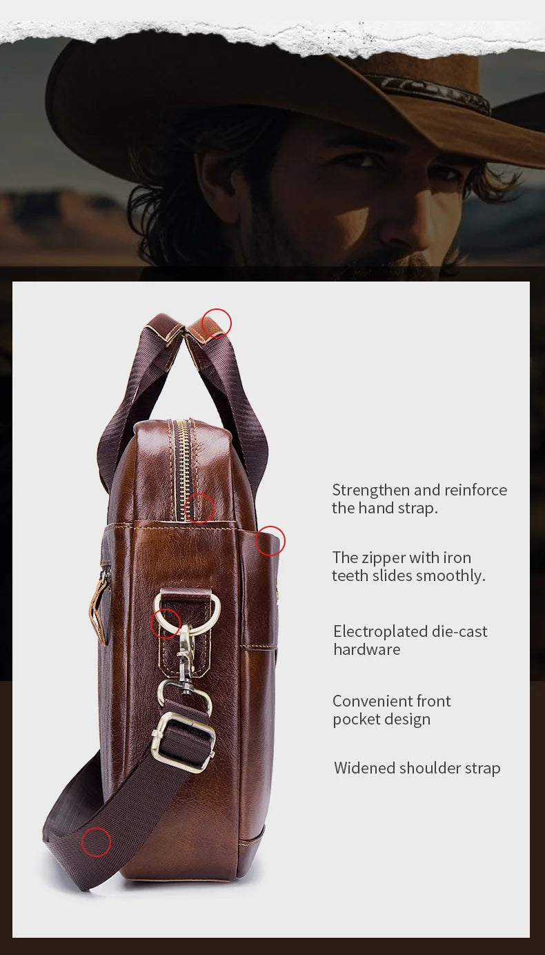 BULLCAPTAIN Briefcase Shoulder Messenger Bags Men's Genuine Leather 14-inch Laptop Bag's Men's Briefcase Office Business Handbag