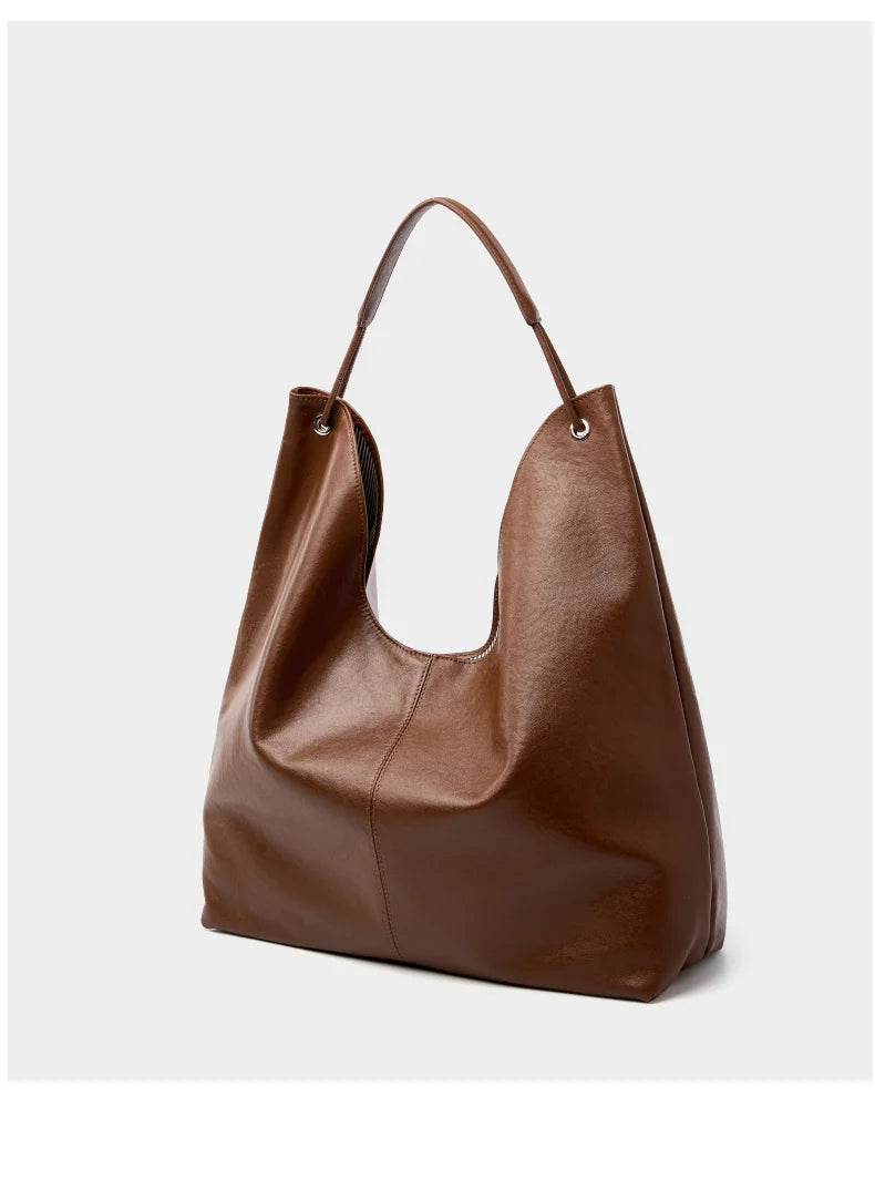BURMINSA Large Genuine Leather Hobo Shoulder Bag For Women Slouchy Cowhide Work Tote Office Commuter Shopper Underarm Handbags