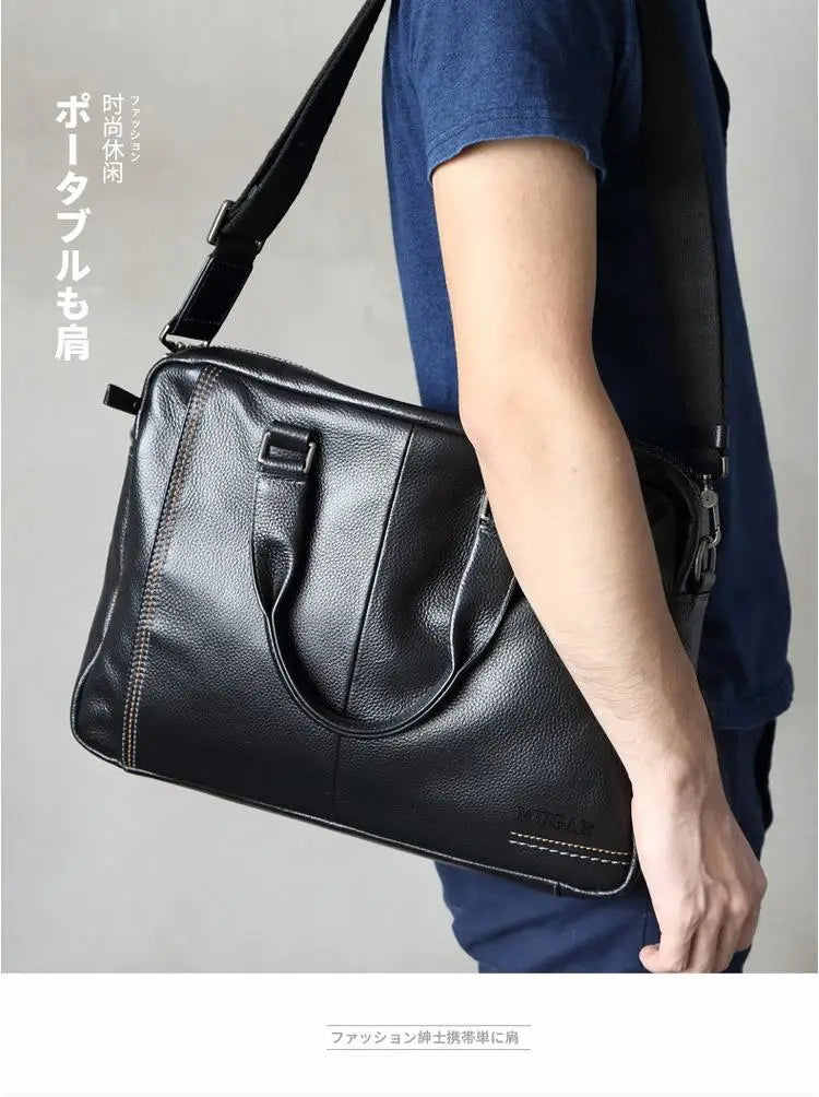 Briefcase Men's Shoulder Bag Real Cowhide Horizontal Business Handbag Casual Trendy Computer Men's Bag