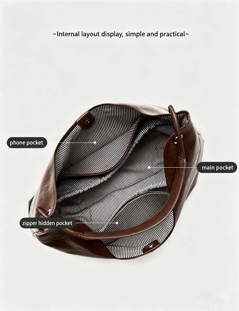 BURMINSA Large Genuine Leather Hobo Shoulder Bag For Women Slouchy Cowhide Work Tote Office Commuter Shopper Underarm Handbags