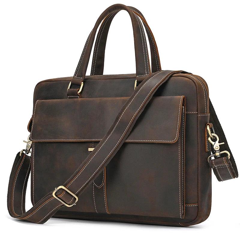Genuine Leather Briefcase For Men Male Cowskin Laptop Business Handbag Vintage Style Crazy horse leather Shoulder Crossbody Bag