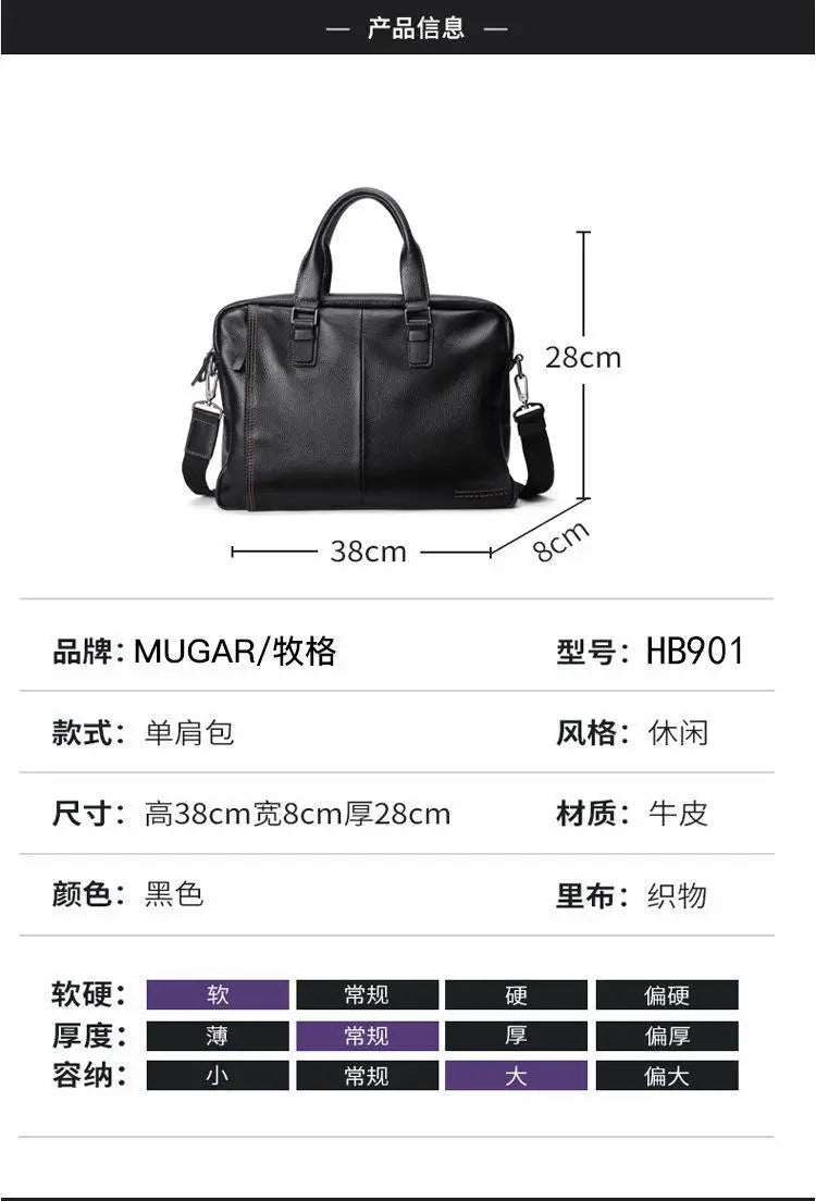 Briefcase Men's Shoulder Bag Real Cowhide Horizontal Business Handbag Casual Trendy Computer Men's Bag