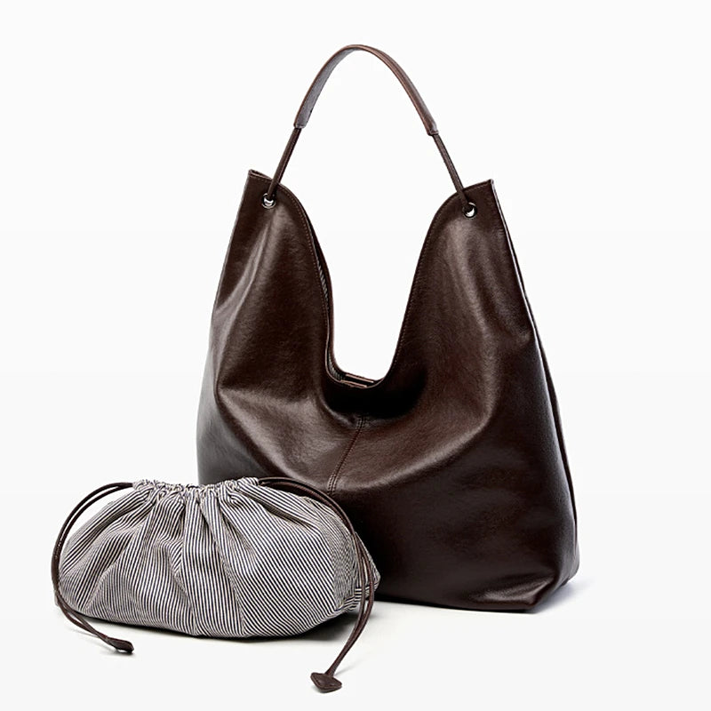BURMINSA Large Genuine Leather Hobo Shoulder Bag For Women Slouchy Cowhide Work Tote Office Commuter Shopper Underarm Handbags