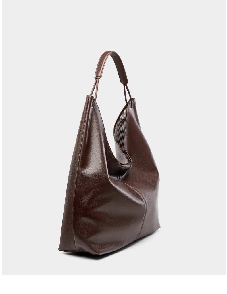 BURMINSA Large Genuine Leather Hobo Shoulder Bag For Women Slouchy Cowhide Work Tote Office Commuter Shopper Underarm Handbags