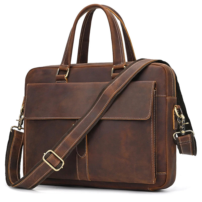 Genuine Leather Briefcase For Men Male Cowskin Laptop Business Handbag Vintage Style Crazy horse leather Shoulder Crossbody Bag