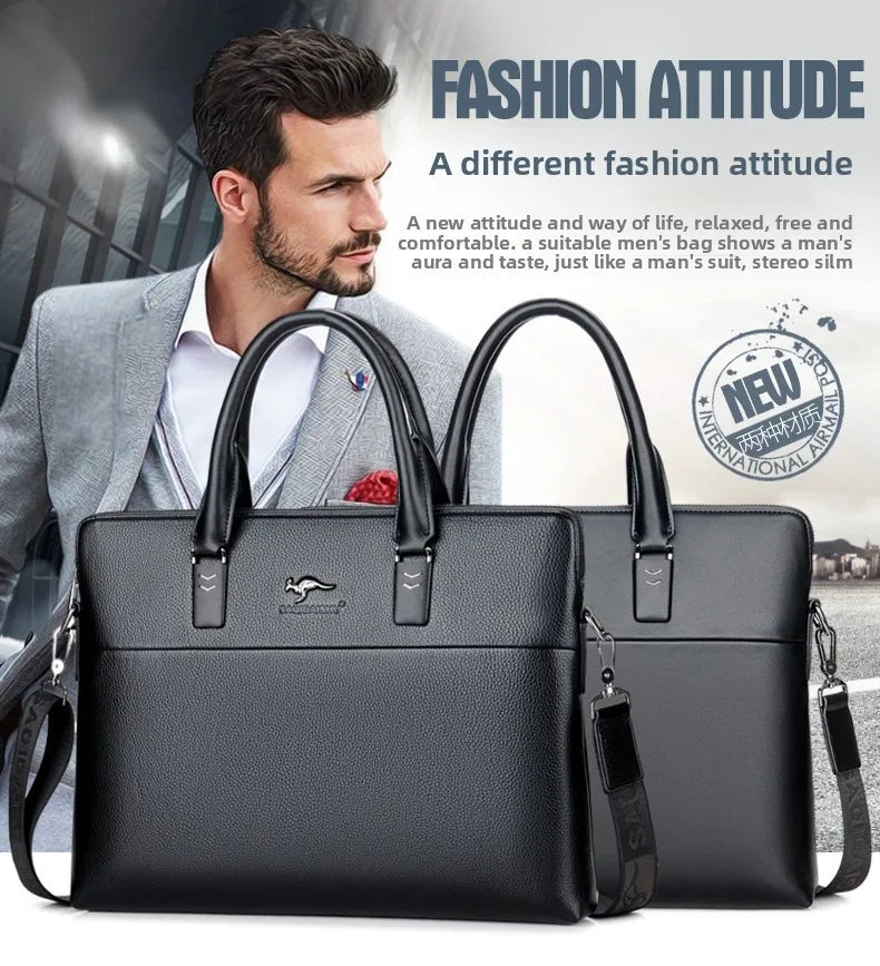 Briefcase men's genuine leather business men's bag handbag single shoulder large capacity casual cowhide crossbody computer bag