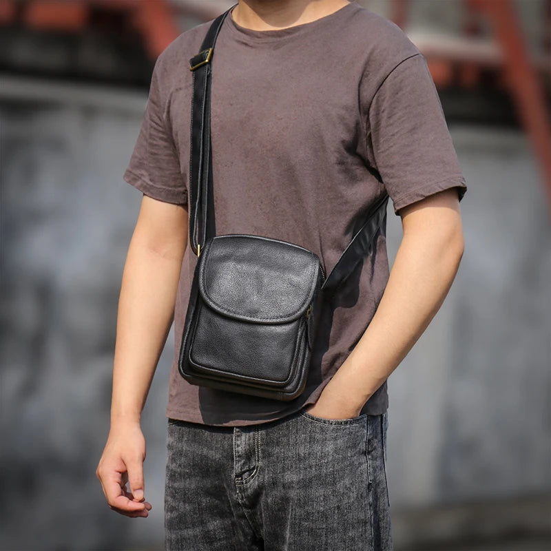 GURO High Quality Head Layer Cowhide Shoulder Bag Men's Genuine Leather Small Crossbody Man's Luxury Satchel Daily Mobile Pouch
