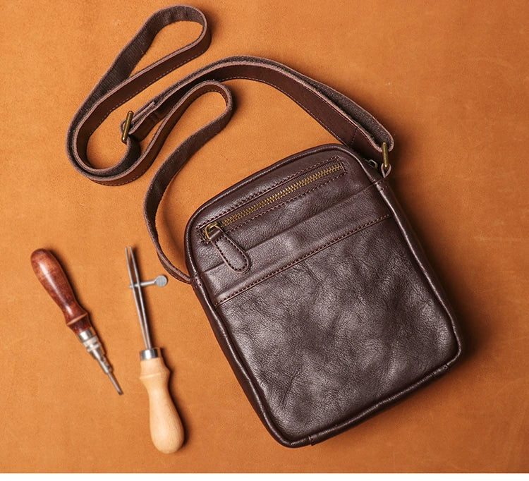 GURO High Quality Head Layer Cowhide Shoulder Bag Men's Genuine Leather Small Crossbody Man's Luxury Satchel Daily Mobile Pouch