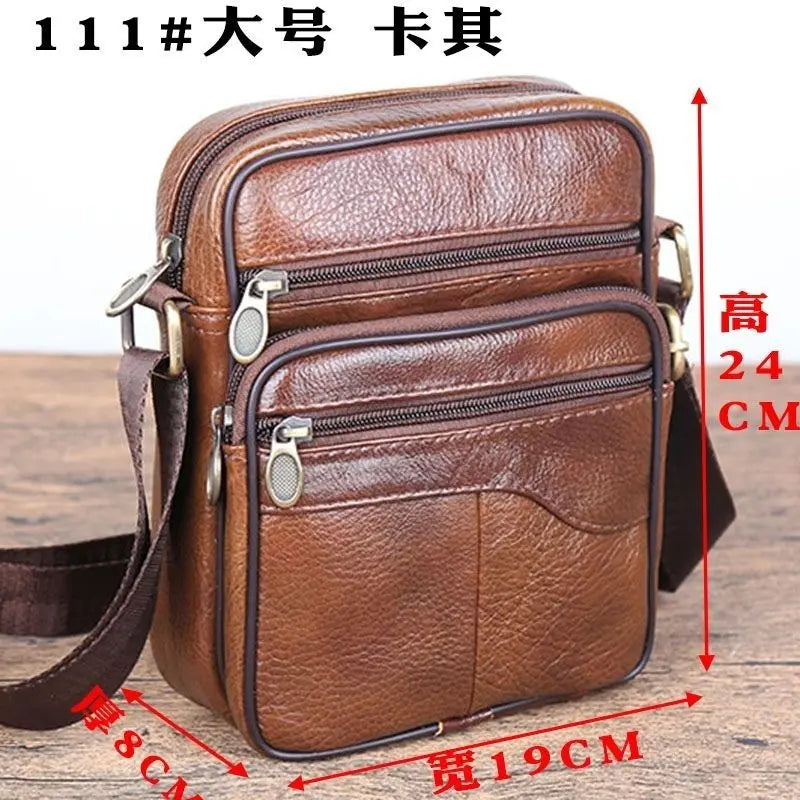 Genuine Leather Men's Shoulder Bag Cowhide Crossbody Business Backpack Multi-Layered Briefcase American Retro Style