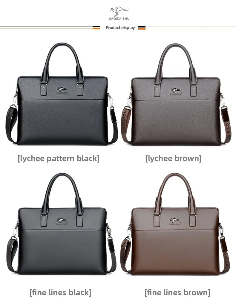 Briefcase men's genuine leather business men's bag handbag single shoulder large capacity casual cowhide crossbody computer bag