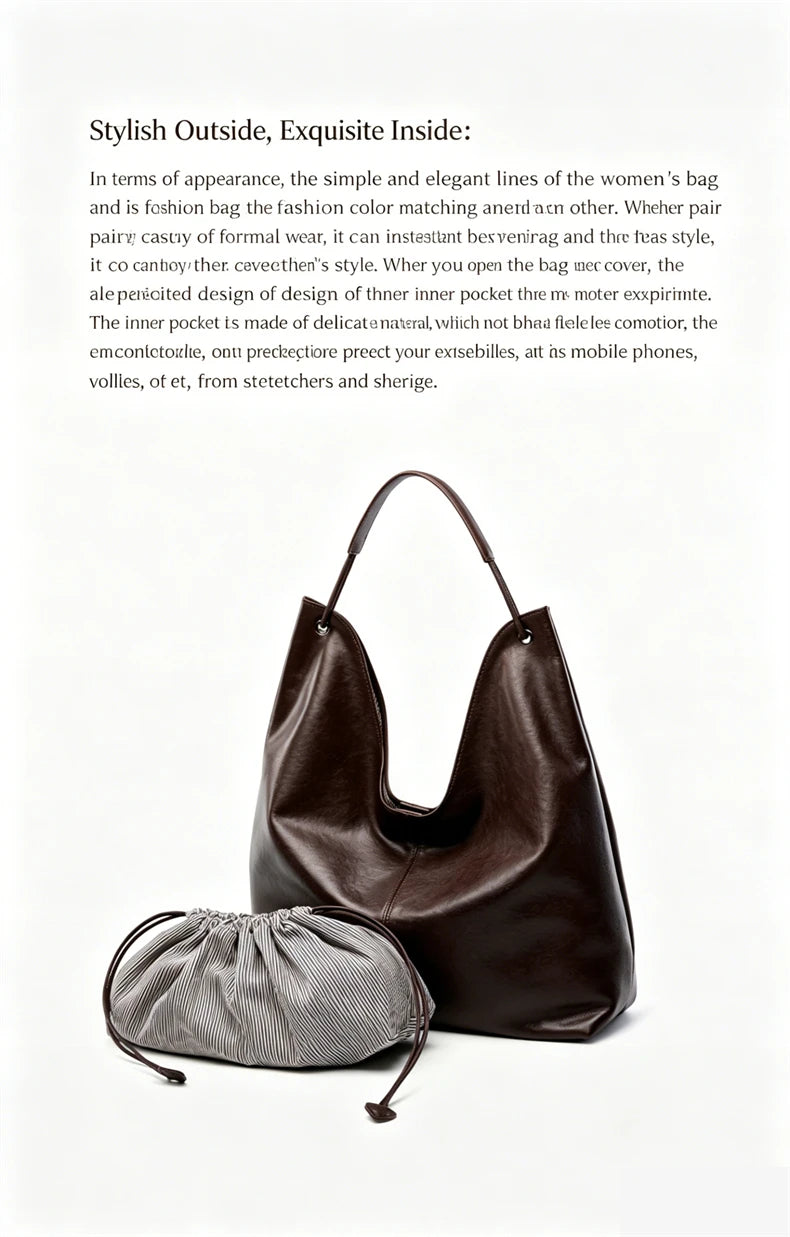 BURMINSA Large Genuine Leather Hobo Shoulder Bag For Women Slouchy Cowhide Work Tote Office Commuter Shopper Underarm Handbags
