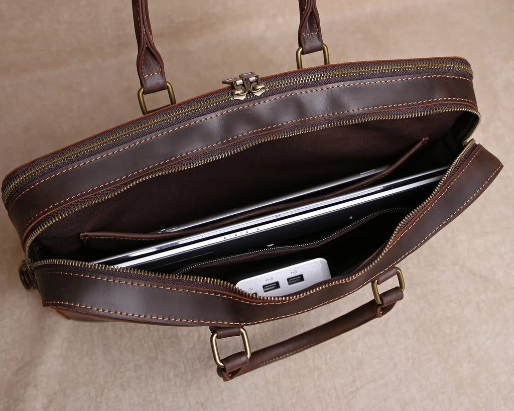 Original Business Casual Genuine Leather Briefcase, Hand-Held Bag, Top Layer Cowhide Computer Bag, Single-Shoulder Bag