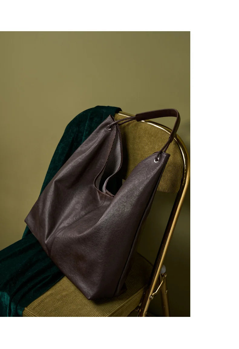 BURMINSA Large Genuine Leather Hobo Shoulder Bag For Women Slouchy Cowhide Work Tote Office Commuter Shopper Underarm Handbags