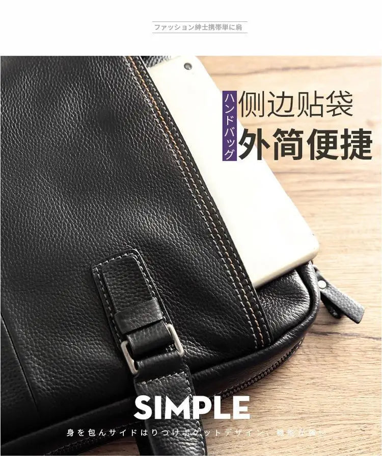 Briefcase Men's Shoulder Bag Real Cowhide Horizontal Business Handbag Casual Trendy Computer Men's Bag