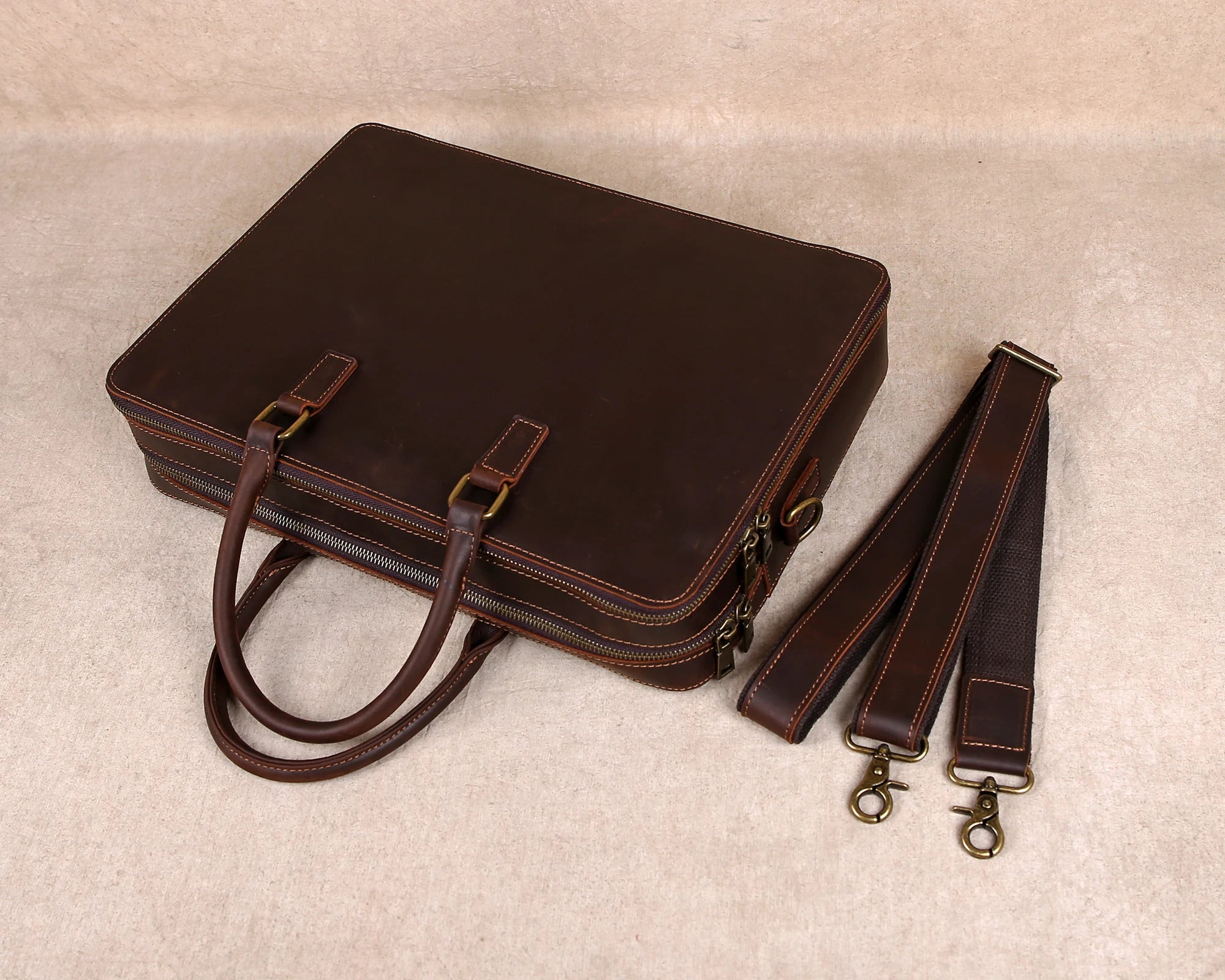 Original Business Casual Genuine Leather Briefcase, Hand-Held Bag, Top Layer Cowhide Computer Bag, Single-Shoulder Bag