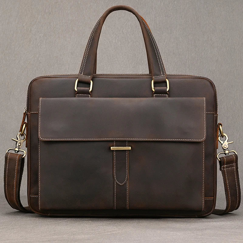 Genuine Leather Briefcase For Men Male Cowskin Laptop Business Handbag Vintage Style Crazy horse leather Shoulder Crossbody Bag