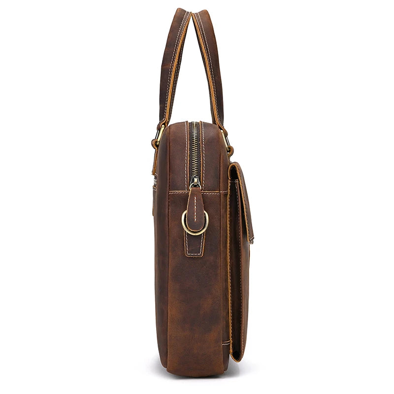 Genuine Leather Briefcase For Men Male Cowskin Laptop Business Handbag Vintage Style Crazy horse leather Shoulder Crossbody Bag