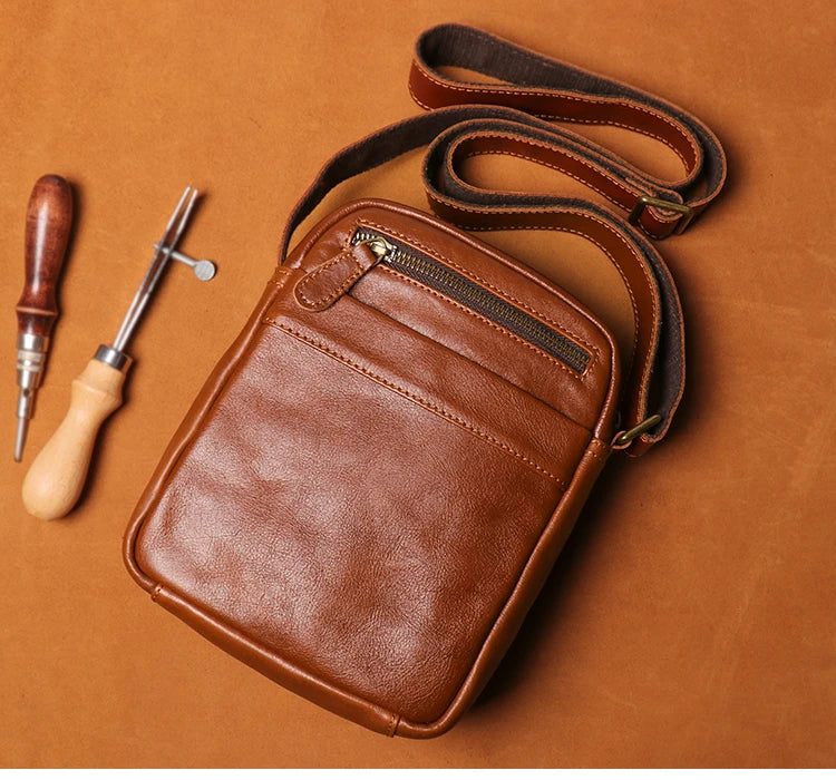 GURO High Quality Head Layer Cowhide Shoulder Bag Men's Genuine Leather Small Crossbody Man's Luxury Satchel Daily Mobile Pouch