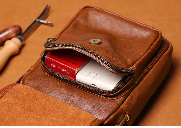 GURO High Quality Head Layer Cowhide Shoulder Bag Men's Genuine Leather Small Crossbody Man's Luxury Satchel Daily Mobile Pouch