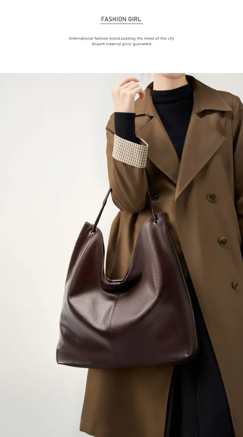 BURMINSA Large Genuine Leather Hobo Shoulder Bag For Women Slouchy Cowhide Work Tote Office Commuter Shopper Underarm Handbags