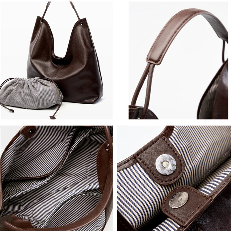 BURMINSA Large Genuine Leather Hobo Shoulder Bag For Women Slouchy Cowhide Work Tote Office Commuter Shopper Underarm Handbags