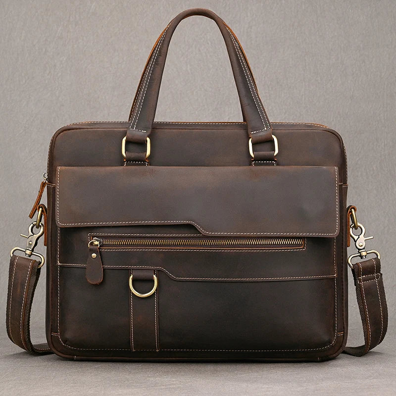 Genuine Leather Briefcase For Men Male Cowskin Laptop Business Handbag Vintage Style Crazy horse leather Shoulder Crossbody Bag
