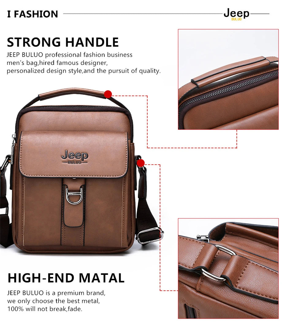 JEEP BULUO Men's bag pu leather Business High quality Waterproof crossbody handbag black brown messnger shoulder bags hot sale