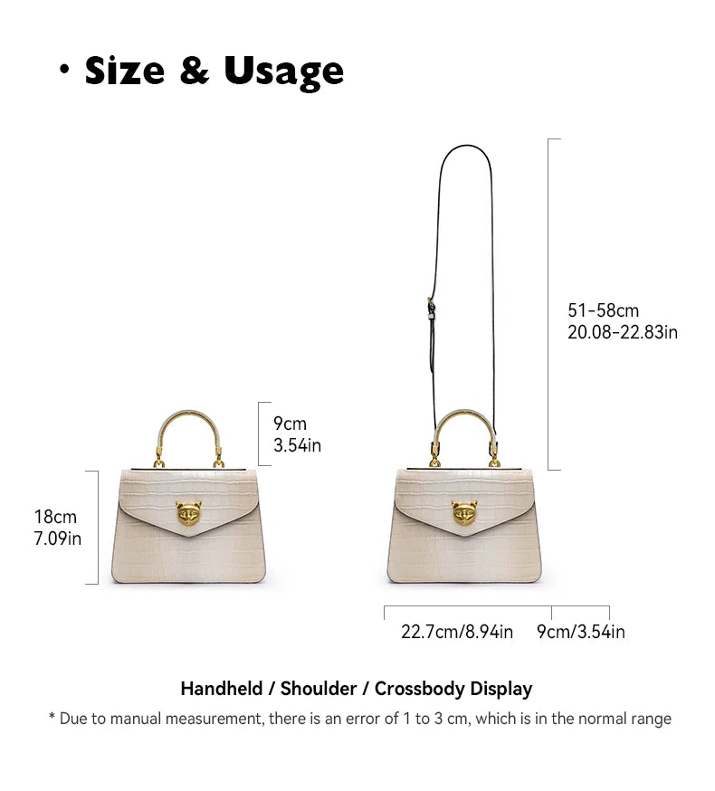 BAFELLI Fashionable Crocodile Pattern Genuine Leather Handbag Features Detachable Cowhide Shoulder Strap Suitable for Hand Held