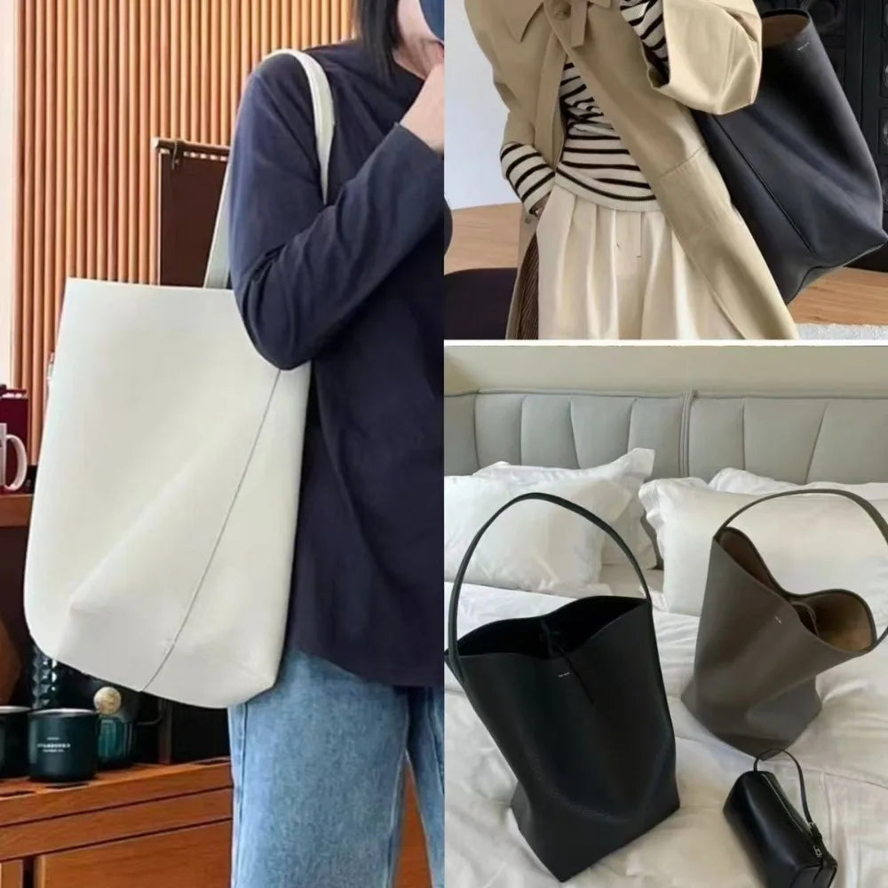 High Quality Bucket Bag Genuine Leather Shoulder Premium Large-capacity Cowhide Commuter Fashionable Relaxed Versatile NO LOGO