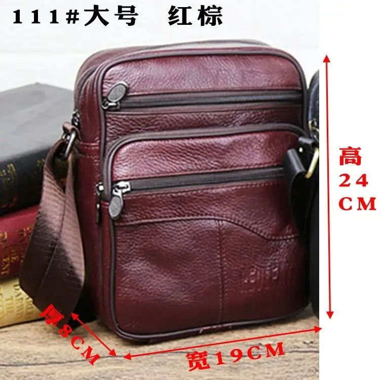 Genuine Leather Men's Shoulder Bag Cowhide Crossbody Business Backpack Multi-Layered Briefcase American Retro Style