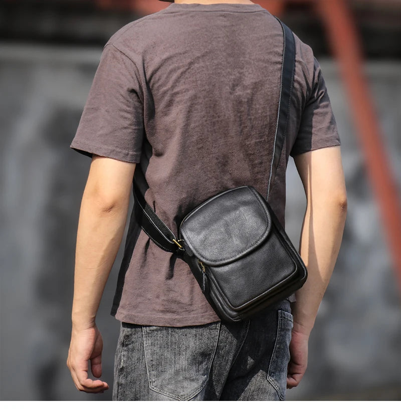 GURO High Quality Head Layer Cowhide Shoulder Bag Men's Genuine Leather Small Crossbody Man's Luxury Satchel Daily Mobile Pouch