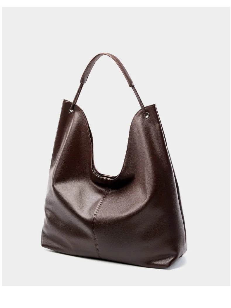 BURMINSA Large Genuine Leather Hobo Shoulder Bag For Women Slouchy Cowhide Work Tote Office Commuter Shopper Underarm Handbags