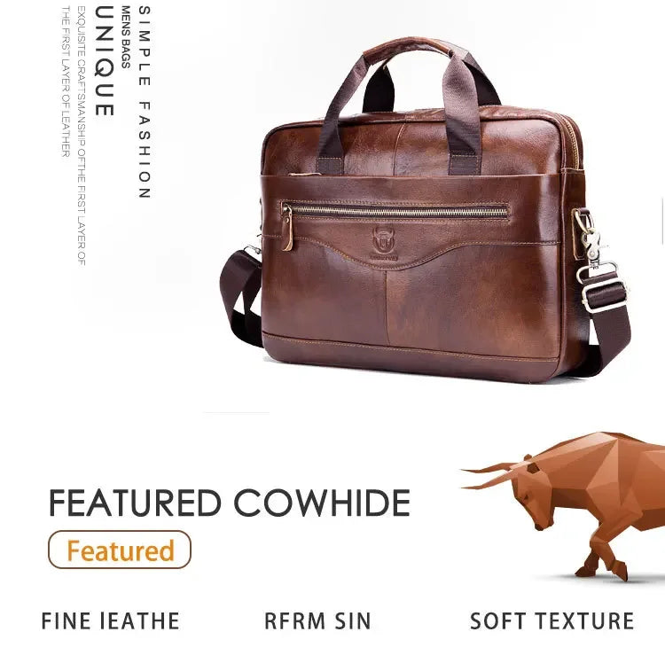 BULLCAPTAIN Cow Leather Briefcase Men Handbags High Quality Business Laptop Massager Bag Men Brand Real Leather Handbags
