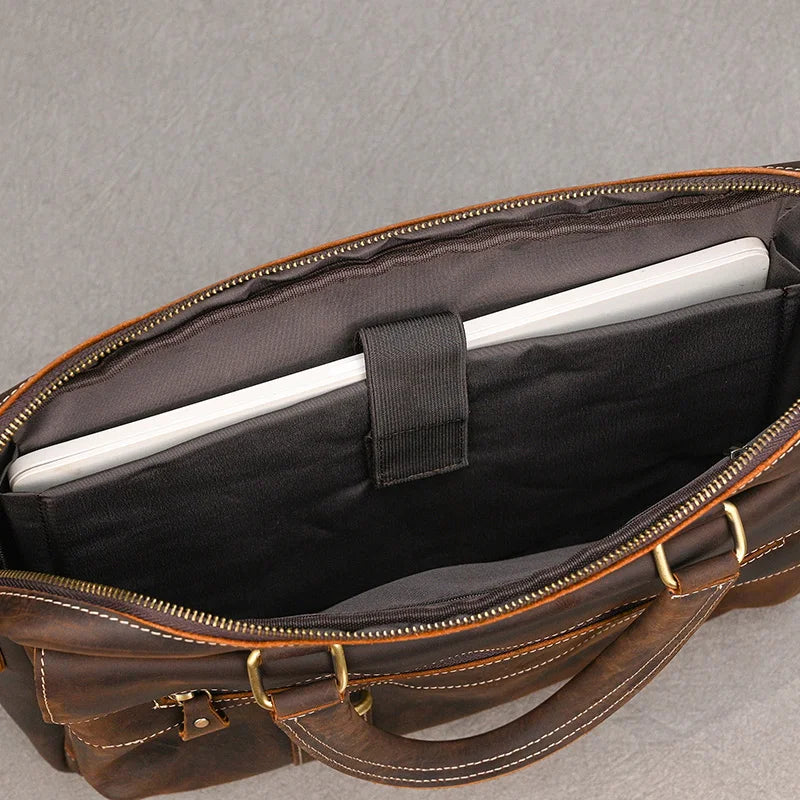 Genuine Leather Briefcase For Men Male Cowskin Laptop Business Handbag Vintage Style Crazy horse leather Shoulder Crossbody Bag
