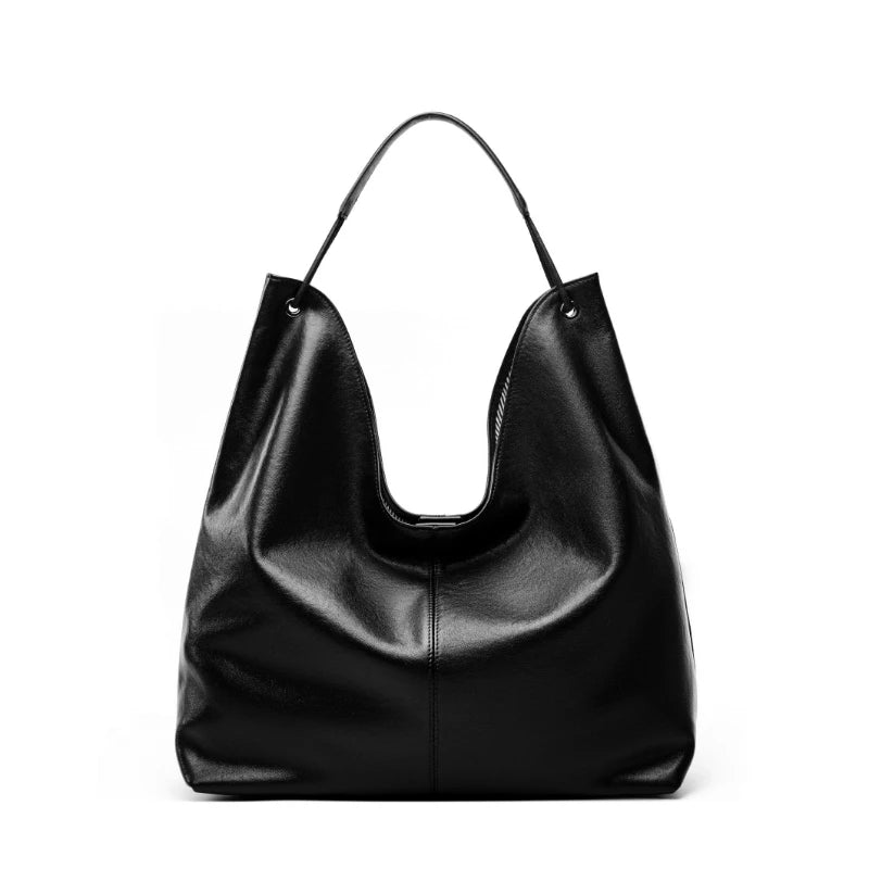 BURMINSA Large Genuine Leather Hobo Shoulder Bag For Women Slouchy Cowhide Work Tote Office Commuter Shopper Underarm Handbags