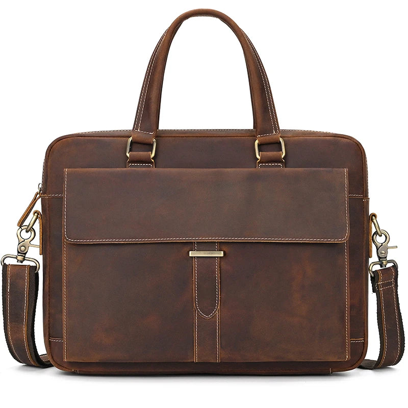 Genuine Leather Briefcase For Men Male Cowskin Laptop Business Handbag Vintage Style Crazy horse leather Shoulder Crossbody Bag