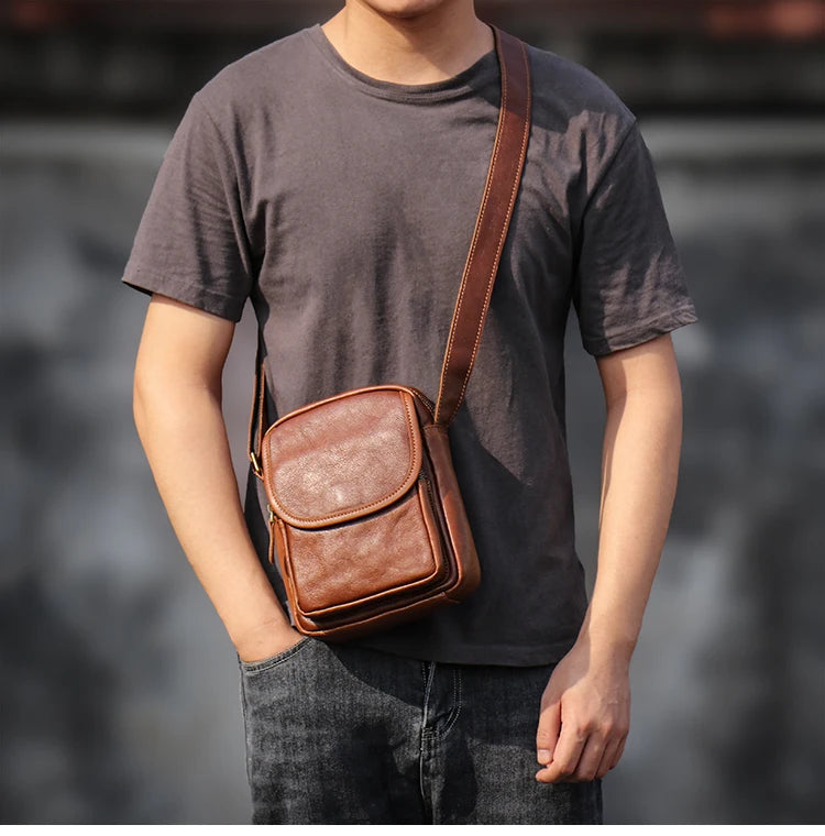 GURO High Quality Head Layer Cowhide Shoulder Bag Men's Genuine Leather Small Crossbody Man's Luxury Satchel Daily Mobile Pouch