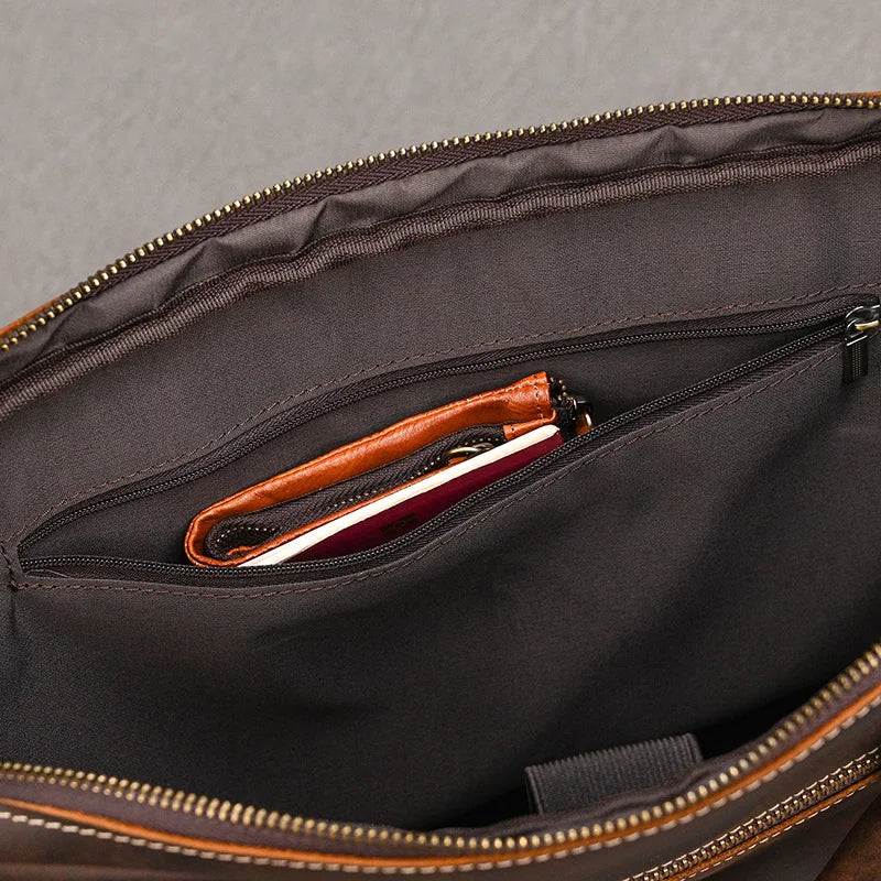 Genuine Leather Briefcase For Men Male Cowskin Laptop Business Handbag Vintage Style Crazy horse leather Shoulder Crossbody Bag
