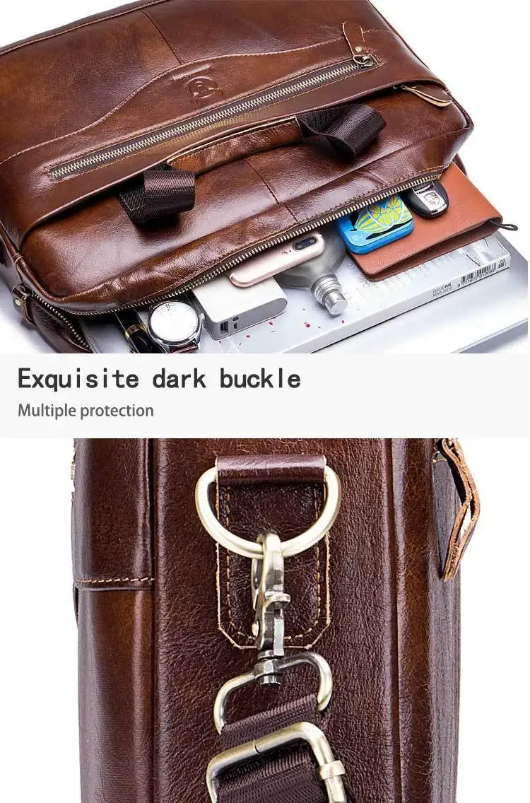 BULLCAPTAIN Cow Leather Briefcase Men Handbags High Quality Business Laptop Massager Bag Men Brand Real Leather Handbags