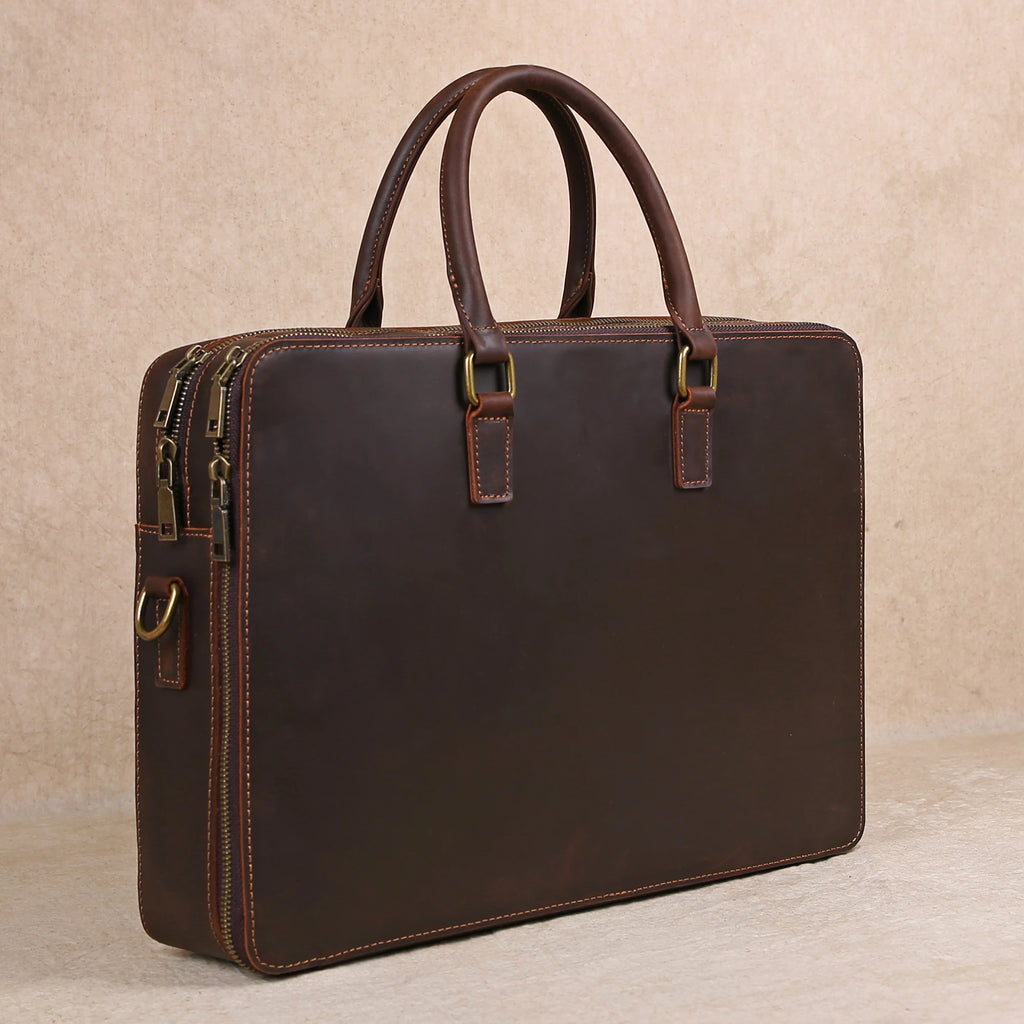 Original Business Casual Genuine Leather Briefcase, Hand-Held Bag, Top Layer Cowhide Computer Bag, Single-Shoulder Bag