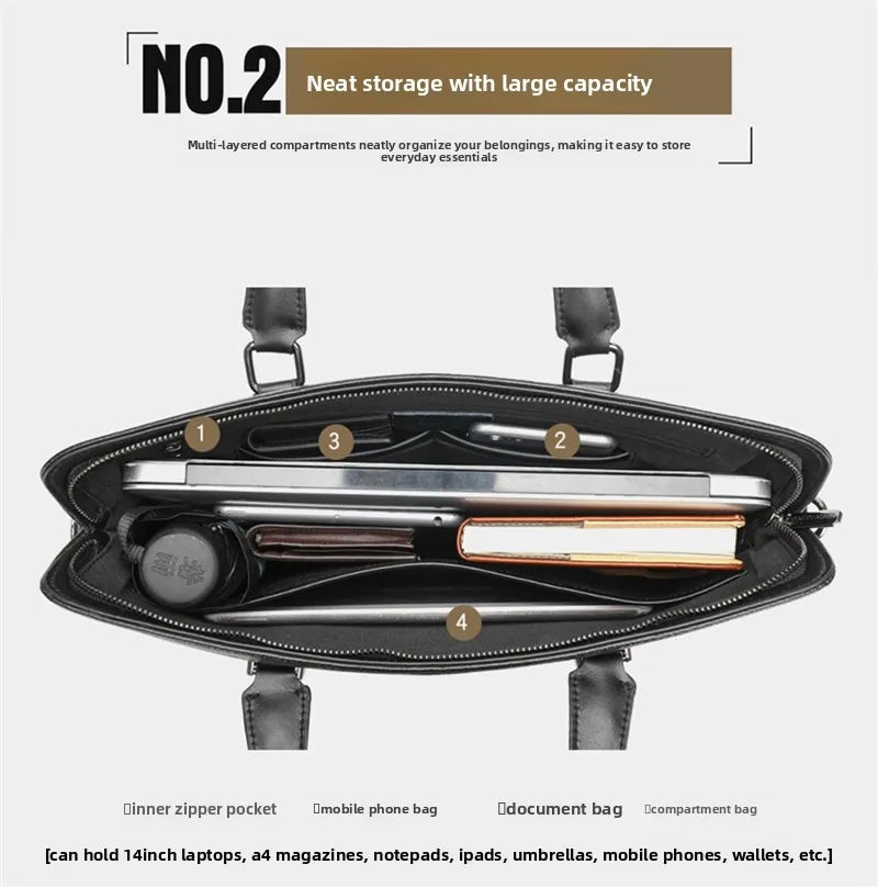 Briefcase men's genuine leather business men's bag handbag single shoulder large capacity casual cowhide crossbody computer bag