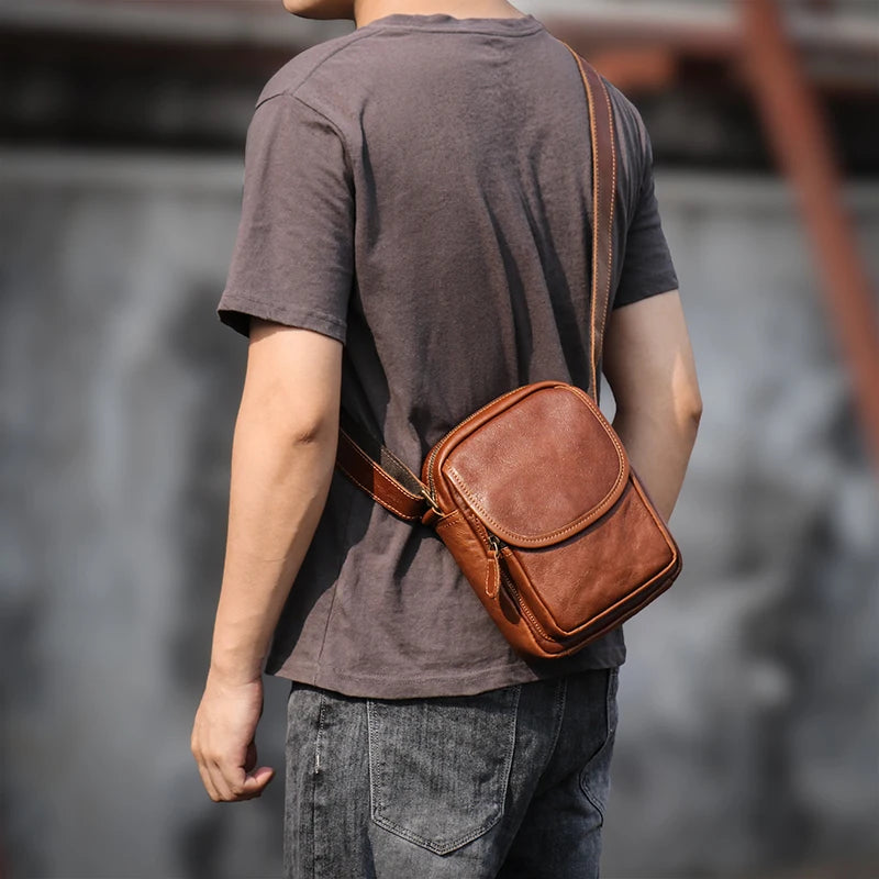 GURO High Quality Head Layer Cowhide Shoulder Bag Men's Genuine Leather Small Crossbody Man's Luxury Satchel Daily Mobile Pouch