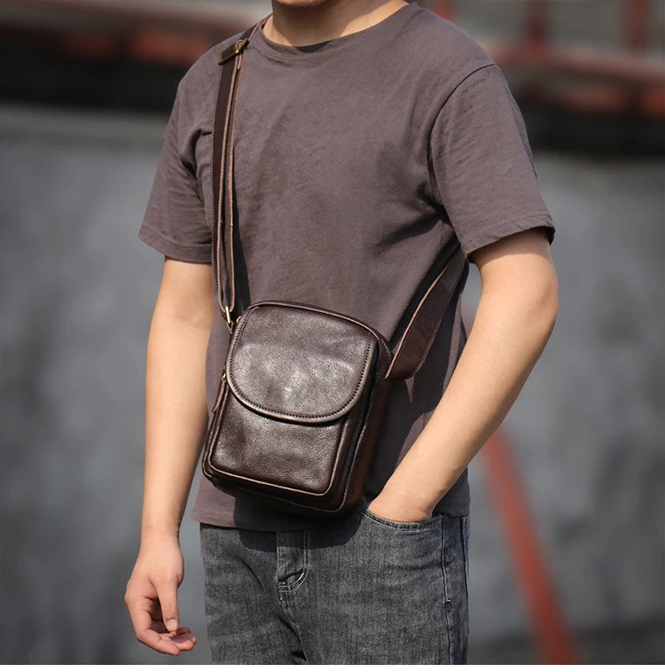 GURO High Quality Head Layer Cowhide Shoulder Bag Men's Genuine Leather Small Crossbody Man's Luxury Satchel Daily Mobile Pouch